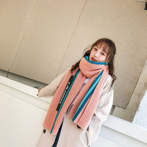brand letter ribbon imitation cashmere wool scarf autumn winter color stripe knitted thickened warm shawl klwe, Blue;gray 
brand letter ribbon imitation cashmere wool scarf autumn winter color stripe knitted thickened warm shawl klwe, Blue;gray