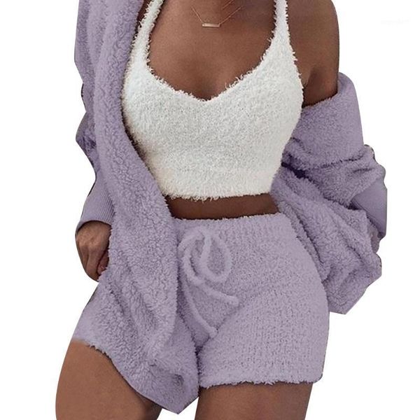 women cardigan blouse pajamas three-piece set home long sleeve winter plush polyester soft vest casual sleeping bedroom1, White
women cardigan blouse pajamas three-piece set home long sleeve winter plush polyester soft vest casual sleeping bedroom1, White
