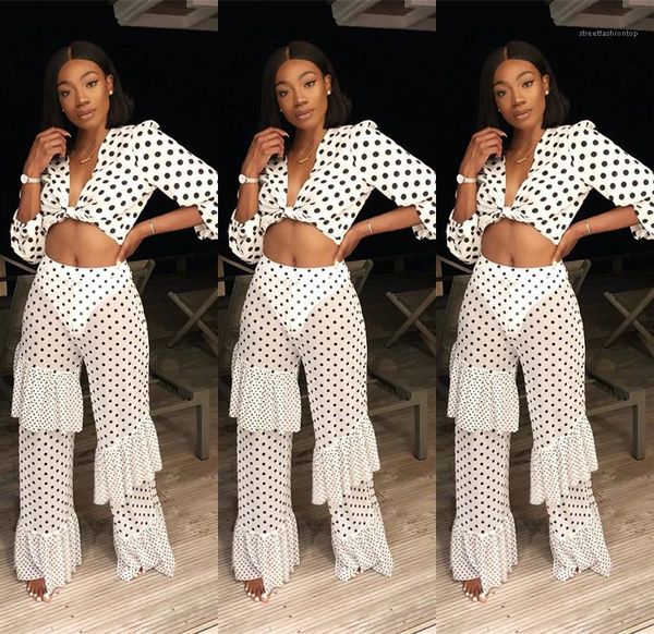 fashion female clothing womens two piece pants long sleeve v neck chiffon ruffle wave point 2pcs set, White
fashion female clothing womens two piece pants long sleeve v neck chiffon ruffle wave point 2pcs set, White