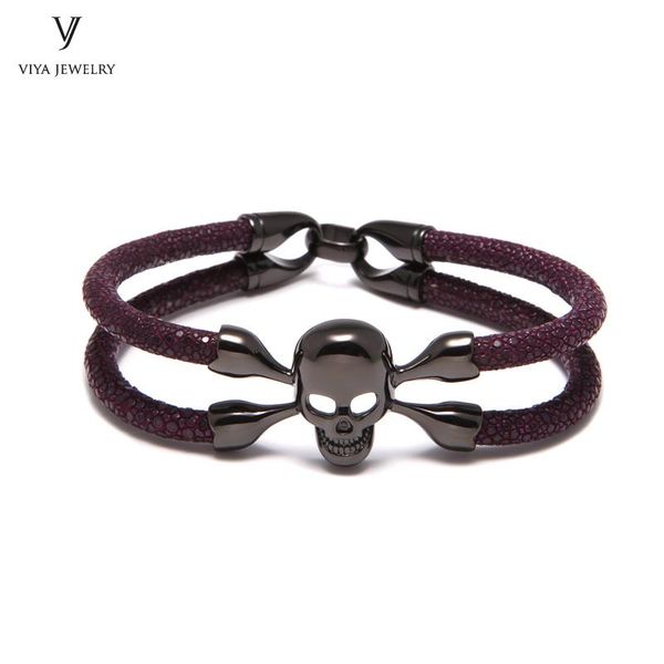 charm bracelets dark brown stingray leather skull bracelet luxury cuff men has gift box, Golden;silver
charm bracelets dark brown stingray leather skull bracelet luxury cuff men has gift box, Golden;silver