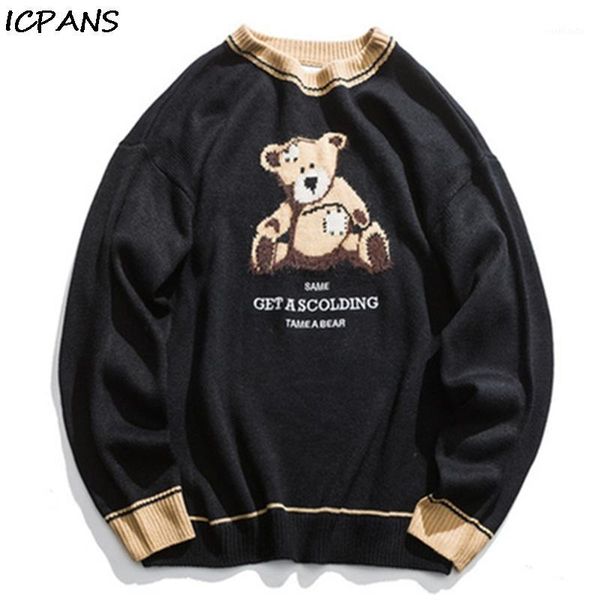 icpans bear animal knitted pullover jumper sweaters streetwear hip hop casual long sleeve knitwear sweater men 1, White;black
icpans bear animal knitted pullover jumper sweaters streetwear hip hop casual long sleeve knitwear sweater men 1, White;black