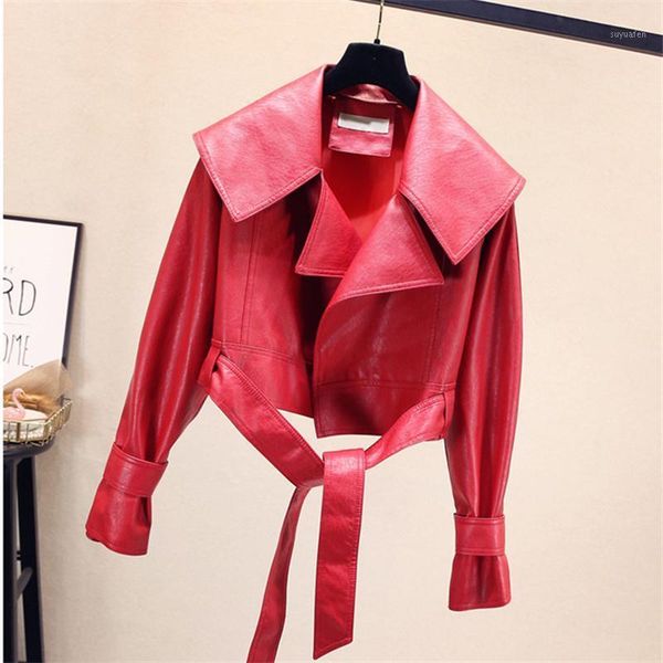 spring autumn red pu leather coat women new lace up wash faux leather jacket loose short motorcycle jacket women streetwear g1011, Black
spring autumn red pu leather coat women new lace up wash faux leather jacket loose short motorcycle jacket women streetwear g1011, Black