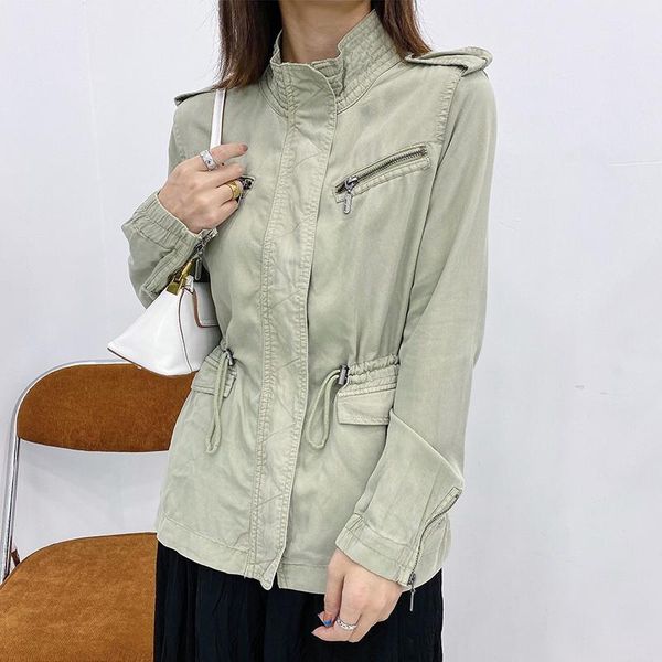 women's trench coats autumn women fashion slim stand collar drawstring waist tencel fabric casual, Tan;black
women's trench coats autumn women fashion slim stand collar drawstring waist tencel fabric casual, Tan;black