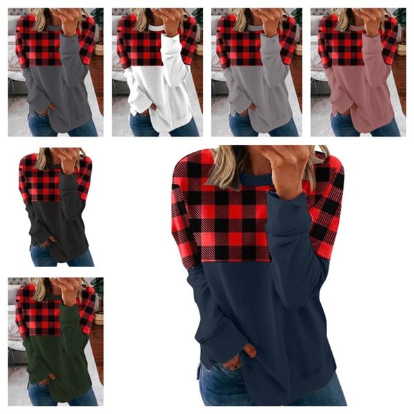 spring autumn women patchwork plaid t-shirt long sleeve round necks fashion loose blouse casual sports home clothes g11401, Blue;red
spring autumn women patchwork plaid t-shirt long sleeve round necks fashion loose blouse casual sports home clothes g11401, Blue;red