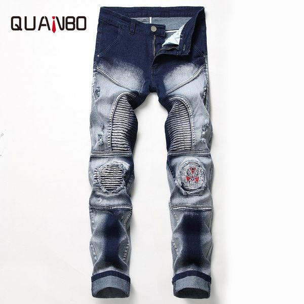 qaunbo brand clothing mens jeans nostalgia moto biker hole jeans male slim fit straight denim designer badge ripped jeans n820 201111, Blue
qaunbo brand clothing mens jeans nostalgia moto biker hole jeans male slim fit straight denim designer badge ripped jeans n820 201111, Blue