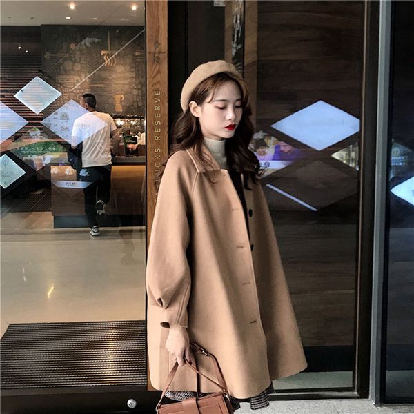 2020 autumn winter classic women overcoats casual lapel single-breasted loose wool coats vintage long sleeve chic female outwear q1219, Black
2020 autumn winter classic women overcoats casual lapel single-breasted loose wool coats vintage long sleeve chic female outwear q1219, Black