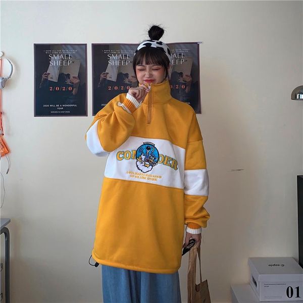 women's hoodies & sweatshirts real s autumn winter thickening plus velvet collar sweatshirt loose cartoon embroidery color matching col, Black
women's hoodies & sweatshirts real s autumn winter thickening plus velvet collar sweatshirt loose cartoon embroidery color matching col, Black