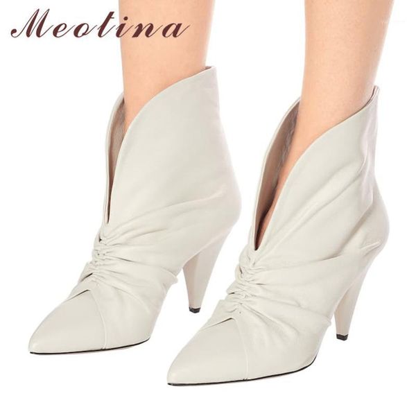 meotina genuine leather super high heel ankle boots women shoes pointed toe spike heels pleated short boots autumn lady shoes 431, Black
meotina genuine leather super high heel ankle boots women shoes pointed toe spike heels pleated short boots autumn lady shoes 431, Black