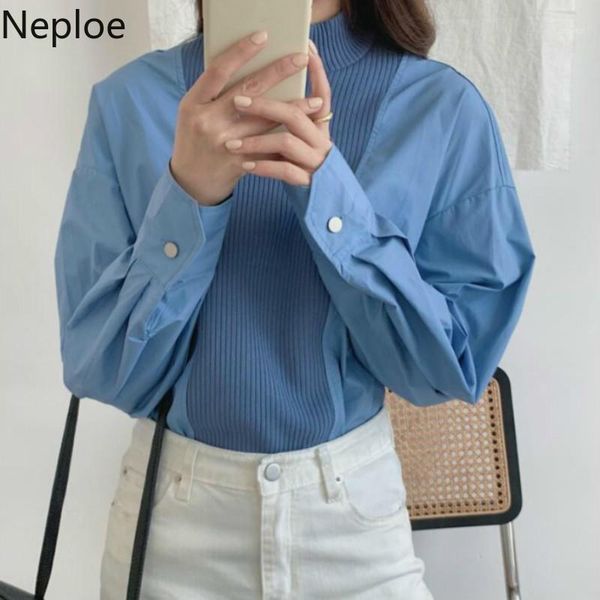 neploe chic simple shirts half turtleneck patchwork knitted blouses women loose all-match blouse office lady casual blusas 1, White 
neploe chic simple shirts half turtleneck patchwork knitted blouses women loose all-match blouse office lady casual blusas 1, White