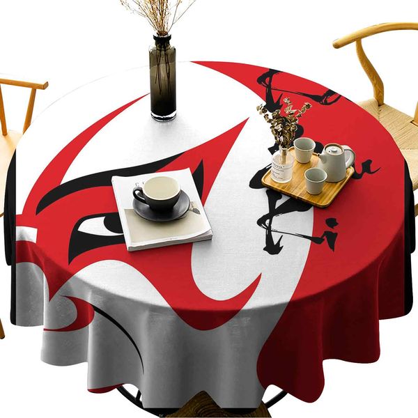 waterproof round table cover style drama theater kabuki face with stylized calligraphy print 
waterproof round table cover style drama theater kabuki face with stylized calligraphy print