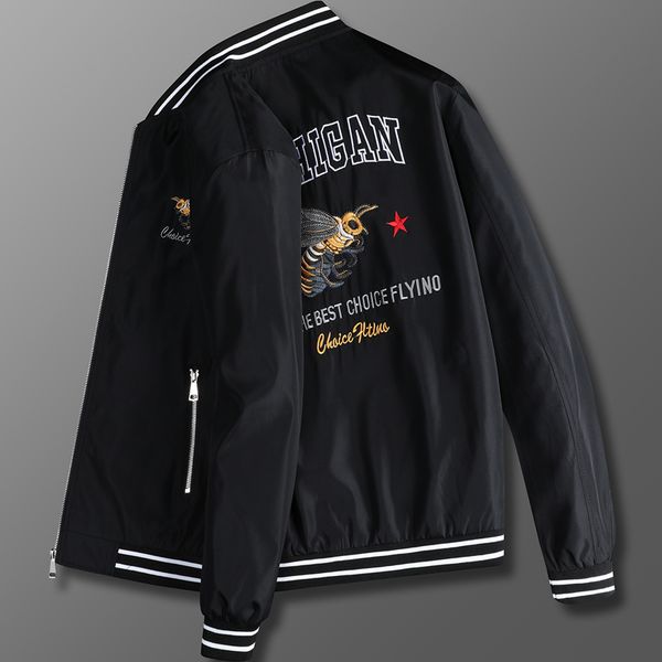 little bee coat men's embroidered jacket trendy white aviator spring and autumn versatile oversized baseball uniform 30 years old 25, Black;brown
little bee coat men's embroidered jacket trendy white aviator spring and autumn versatile oversized baseball uniform 30 years old 25, Black;brown