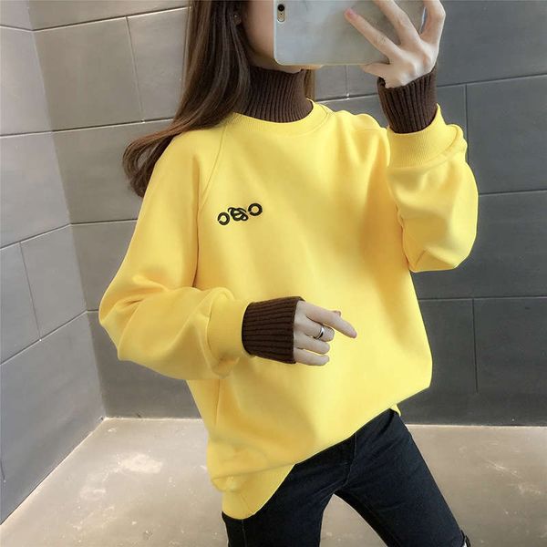 high collar plush thickened sweater women's new autumn and winter loose korean reduced age european foreign style coat top, Black
high collar plush thickened sweater women's new autumn and winter loose korean reduced age european foreign style coat top, Black