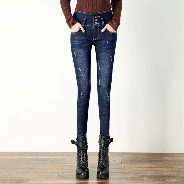 women's 2019 autumn and winter new plus velvet thickening waist high elastic abdomen slim feet jeans, Blue
women's 2019 autumn and winter new plus velvet thickening waist high elastic abdomen slim feet jeans, Blue