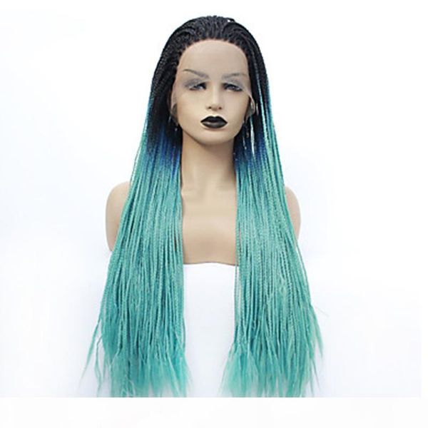 part 26inch 650g three tones ombre blue green box braid wig dark roots real picture glueless synthetic lace front wigs for women, Black
part 26inch 650g three tones ombre blue green box braid wig dark roots real picture glueless synthetic lace front wigs for women, Black