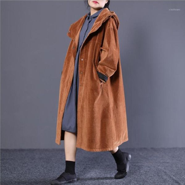 2019 autumn women long sleeve hooded single breasted solid patchwork pockets vintage corduroy long windbreaker r16381, Tan;black
2019 autumn women long sleeve hooded single breasted solid patchwork pockets vintage corduroy long windbreaker r16381, Tan;black
