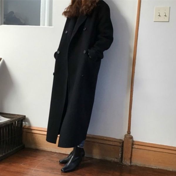 korea women autumn winter double breasted long wool coat female long sleeve overcoat parka wool jacket vintage outerwear y1126, Black
korea women autumn winter double breasted long wool coat female long sleeve overcoat parka wool jacket vintage outerwear y1126, Black