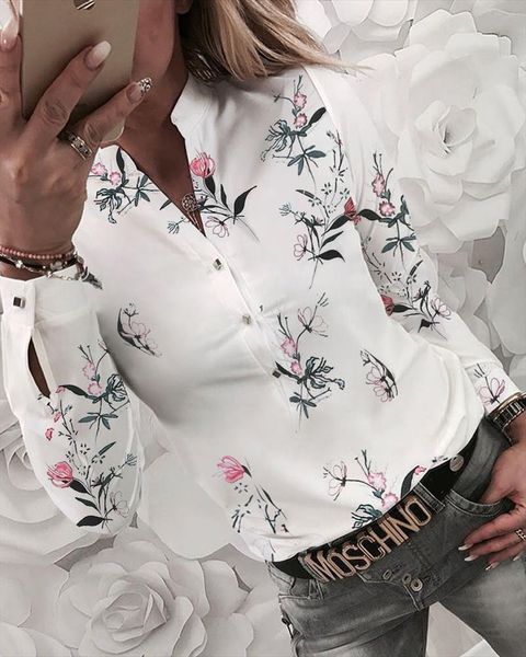 2020 new women shirt floral v neck long sleeved printed shirt autumn spring female casual blouse drop shipping, White
2020 new women shirt floral v neck long sleeved printed shirt autumn spring female casual blouse drop shipping, White