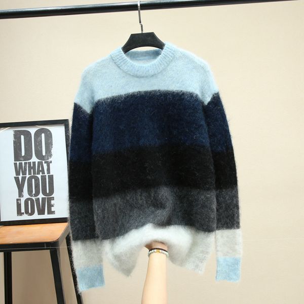 fall winter women mohair candy colorful striped casuel fashion loose pullover sweater b-073 lj201114, White;black
fall winter women mohair candy colorful striped casuel fashion loose pullover sweater b-073 lj201114, White;black