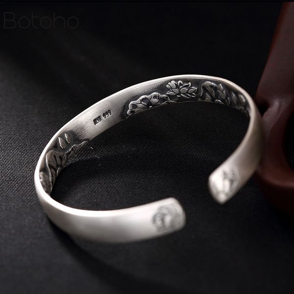 solid pure 999 sterling silver colour 9mm lotus vintage open cuff bracelet women men guanyin hand trendy rock bangles jewelry q1201, Black
solid pure 999 sterling silver colour 9mm lotus vintage open cuff bracelet women men guanyin hand trendy rock bangles jewelry q1201, Black