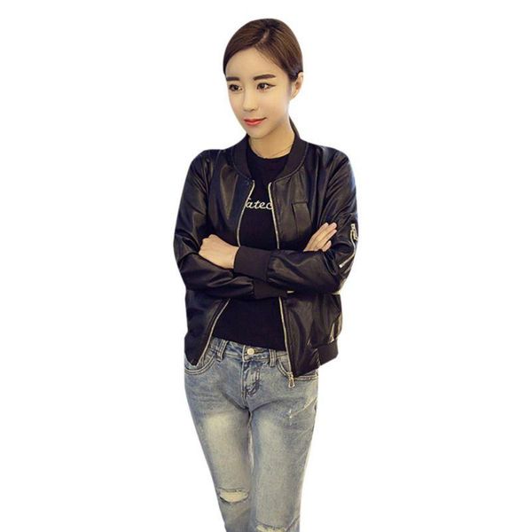 winter jacket women slim fit outerwear zipper round collar o neck pu leather baseball style jacket short black coat, Black;brown
winter jacket women slim fit outerwear zipper round collar o neck pu leather baseball style jacket short black coat, Black;brown