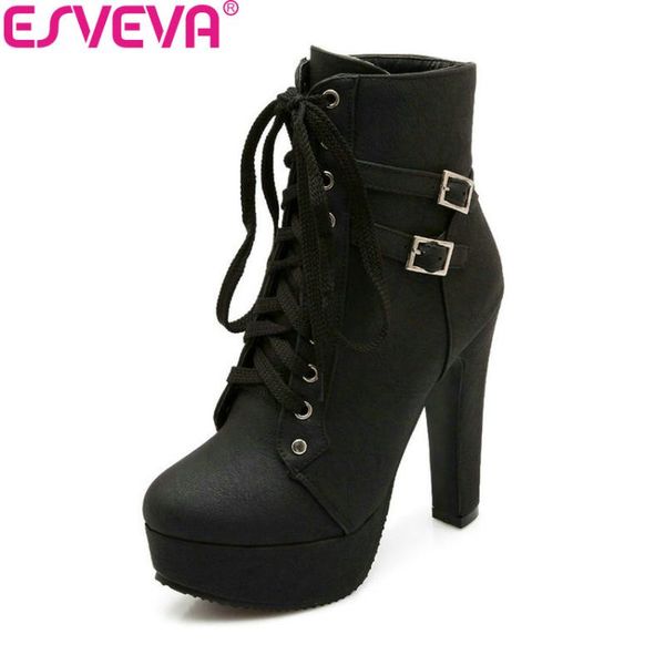boots esveva 2021 autumn shoes lace up motorcycle platform round toe super thick high heel ankle big size 34-43, Black
boots esveva 2021 autumn shoes lace up motorcycle platform round toe super thick high heel ankle big size 34-43, Black