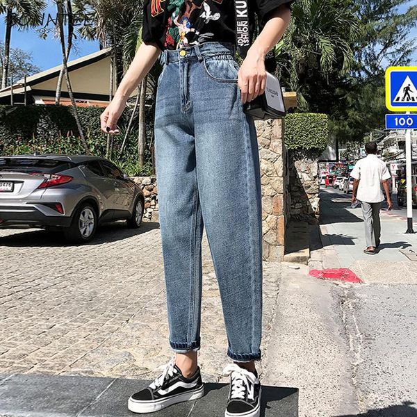 women's jeans woman retro loose high waist harem womens ankle-length jean korean style all-match simple student casual daily zipper, Blue
women's jeans woman retro loose high waist harem womens ankle-length jean korean style all-match simple student casual daily zipper, Blue