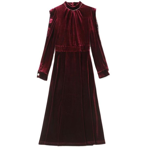 autumn winter women velvet a line dress runway o neck long sleeve lace patchwork pleated dress female elegant party midi vestido, Black;gray
autumn winter women velvet a line dress runway o neck long sleeve lace patchwork pleated dress female elegant party midi vestido, Black;gray