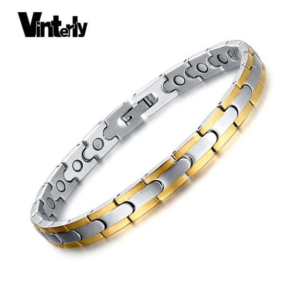 link, chain vinterly gold color bracelets for women healing energy bio magnetic & bangles stainless steel hand link jewelry, Black
link, chain vinterly gold color bracelets for women healing energy bio magnetic & bangles stainless steel hand link jewelry, Black