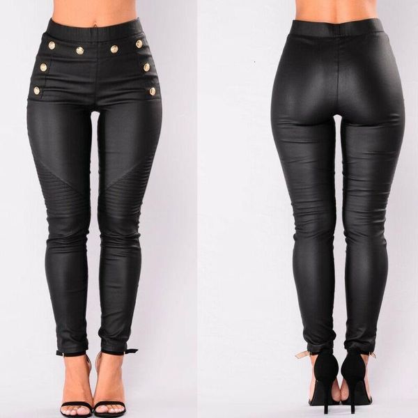 women pu leather pants stretchy push up pencil skinny black button high waist slim fit trousers, Black;white
women pu leather pants stretchy push up pencil skinny black button high waist slim fit trousers, Black;white