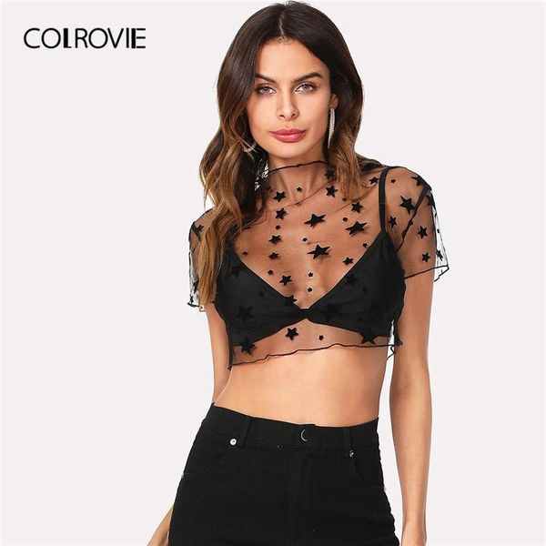 colrovie black star print sheer crop without bra women stand collar sheer blouse 2020 summer fashion cap sleeve blouses1, White
colrovie black star print sheer crop without bra women stand collar sheer blouse 2020 summer fashion cap sleeve blouses1, White