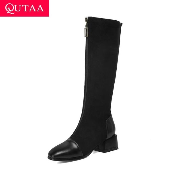 QUTAA 2021 Autumn Winter Square Toe Zipper Women Shoes Patchwork PU Flock Mid Calf Boots Square Heel Ladies Boots Big Size 34-43, Black
QUTAA 2021 Autumn Winter Square Toe Zipper Women Shoes Patchwork PU Flock Mid Calf Boots Square Heel Ladies Boots Big Size 34-43, Black