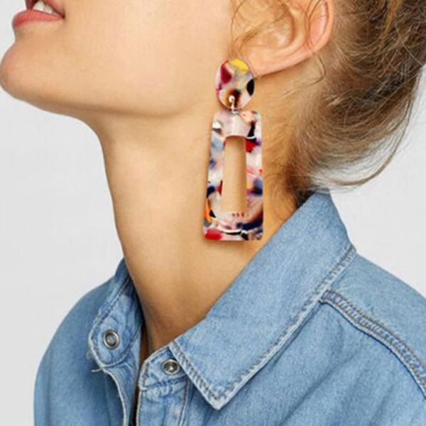 

new women's designer earrings rectangular fashion ol personalized simple acetate chandelier acrylic geometry resin earrings wholesale, Silver