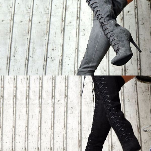 new women's autumn and winter high heel long boots solid color suede bandage pointed high ladies boots knee high boots women c0129, Black
new women's autumn and winter high heel long boots solid color suede bandage pointed high ladies boots knee high boots women c0129, Black