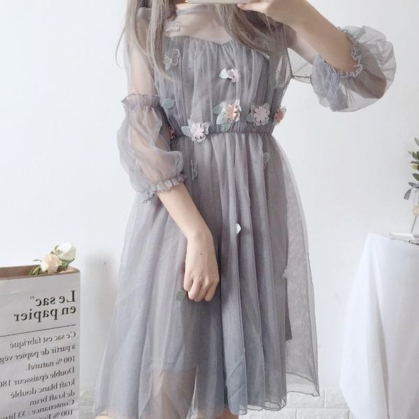 style french fairy vintage retro lace chiffon long sleeve casual chic korean dress women autumn clothes 2020, Black;gray
style french fairy vintage retro lace chiffon long sleeve casual chic korean dress women autumn clothes 2020, Black;gray