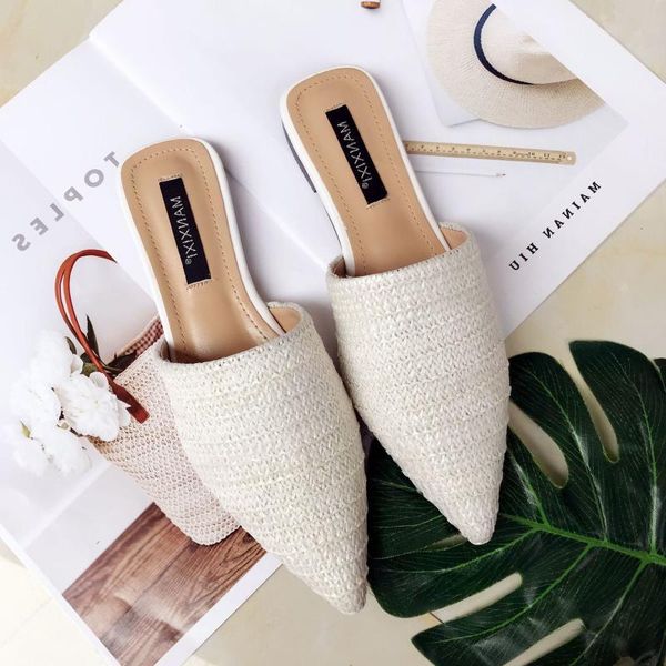 summer solid new toe-covered women's slipper fashion pointed woven breathable lazy slippers flat sandals women mule slides shoes, Black
summer solid new toe-covered women's slipper fashion pointed woven breathable lazy slippers flat sandals women mule slides shoes, Black