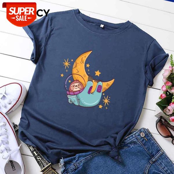 jfuncy plus size women cotton t-shirt summer short sleeve oversize tshirt cartoon sloth print casual loose female tee shirt #231z, White 
jfuncy plus size women cotton t-shirt summer short sleeve oversize tshirt cartoon sloth print casual loose female tee shirt #231z, White