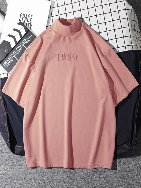 men number embroidery mock neck tee q3o3#, White;black