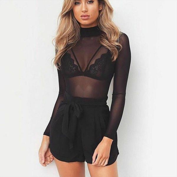 women sheer mesh fish net long sleeve turtle neck see through t shirt female transparent tees, White
women sheer mesh fish net long sleeve turtle neck see through t shirt female transparent tees, White