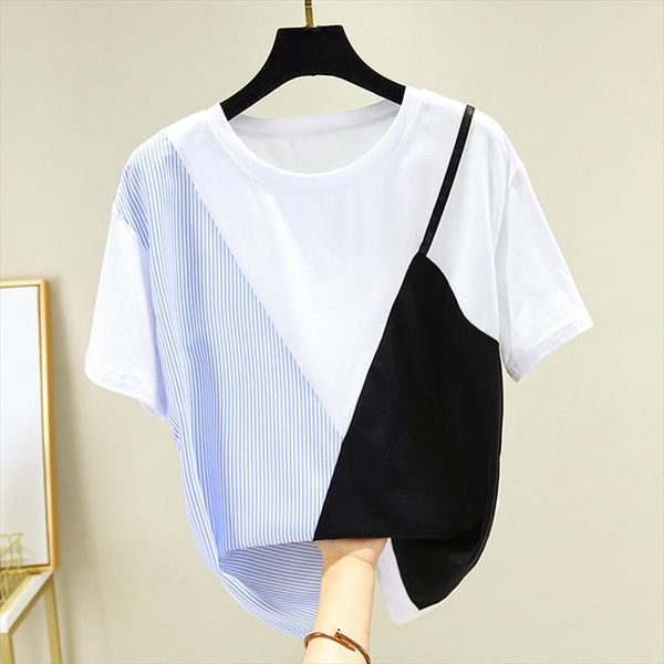 fashion patchwork t shirt women clothes 2020 casual summer short sleeve new tee shirt femme plus size fake two pieces, White
fashion patchwork t shirt women clothes 2020 casual summer short sleeve new tee shirt femme plus size fake two pieces, White