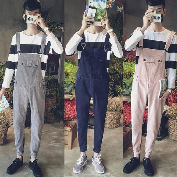 men's gray, pink, navy blue corduroy casual strap jumpsuit / ladies workwear