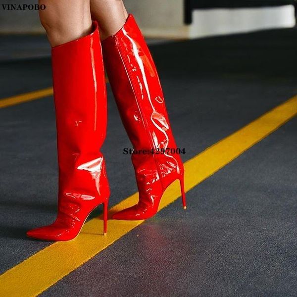 fashion european thin high heel zipper knee high boots shiny patent leather mirror stylish champagne purple green runway boots, Black
fashion european thin high heel zipper knee high boots shiny patent leather mirror stylish champagne purple green runway boots, Black