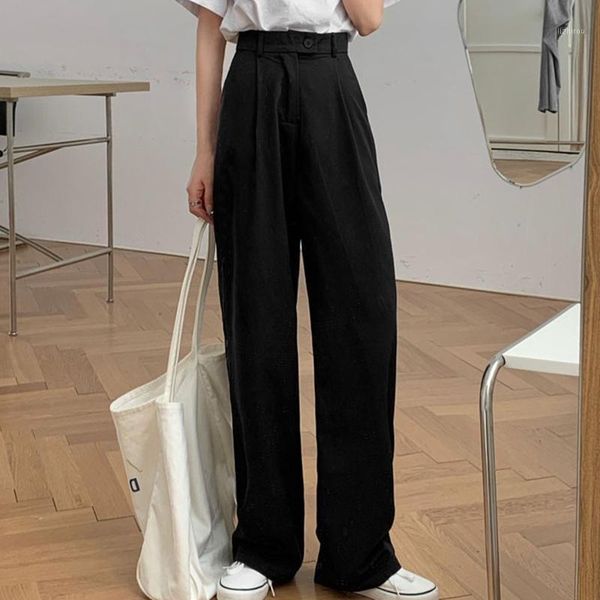 women's korean high waist slim casual pants mopping pants wide leg vertical suit1, Black;white 
women's korean high waist slim casual pants mopping pants wide leg vertical suit1, Black;white