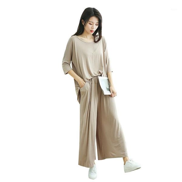 2020 2 piece set women loose t shirt + nine wide leg pants sleepwear two piece set women spring home wear sets casual cotton1, White
2020 2 piece set women loose t shirt + nine wide leg pants sleepwear two piece set women spring home wear sets casual cotton1, White