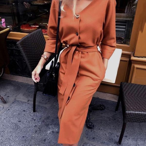 long dress autumn spring elegant office ladies long sleeve clothes casual pure black sashes button up woman dresses 2020 fashion, Black;gray
long dress autumn spring elegant office ladies long sleeve clothes casual pure black sashes button up woman dresses 2020 fashion, Black;gray