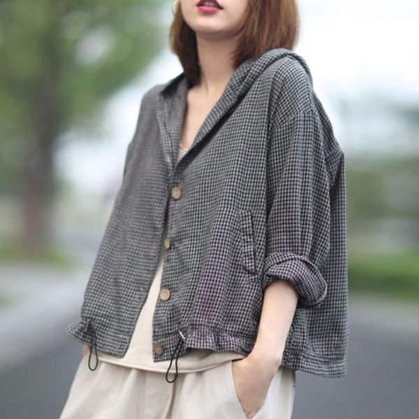 women's jackets johnature women retro plaid hooded drawstring single breasted coats 2021 autumn loose comfortable all-match female coat, Black;brown
women's jackets johnature women retro plaid hooded drawstring single breasted coats 2021 autumn loose comfortable all-match female coat, Black;brown
