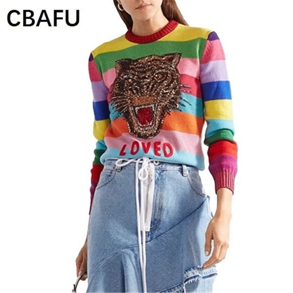 cbafu luxuty women sweater soft rabbit pullovers cartoon tiger sequined embroidery letter knitted sweater striped sweater n596 y200910, White;black
cbafu luxuty women sweater soft rabbit pullovers cartoon tiger sequined embroidery letter knitted sweater striped sweater n596 y200910, White;black