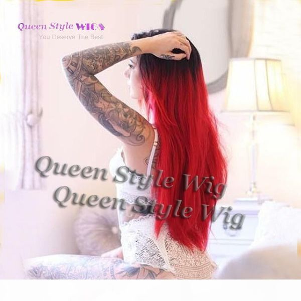 new bright red color hair wig with black roots synthetic two tone ombre red hair lace front wigs for black or white women
new bright red color hair wig with black roots synthetic two tone ombre red hair lace front wigs for black or white women