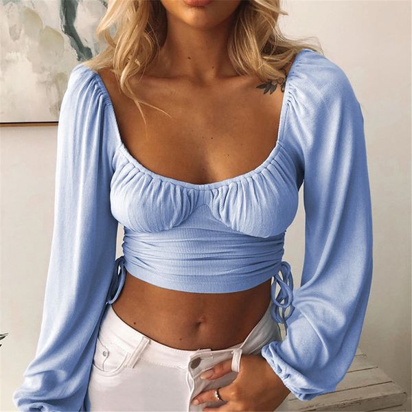 women long sleeve irregular drawstring bandage cropped autumn o-neck bodycon knitted solid t-shirt 201125, White
women long sleeve irregular drawstring bandage cropped autumn o-neck bodycon knitted solid t-shirt 201125, White