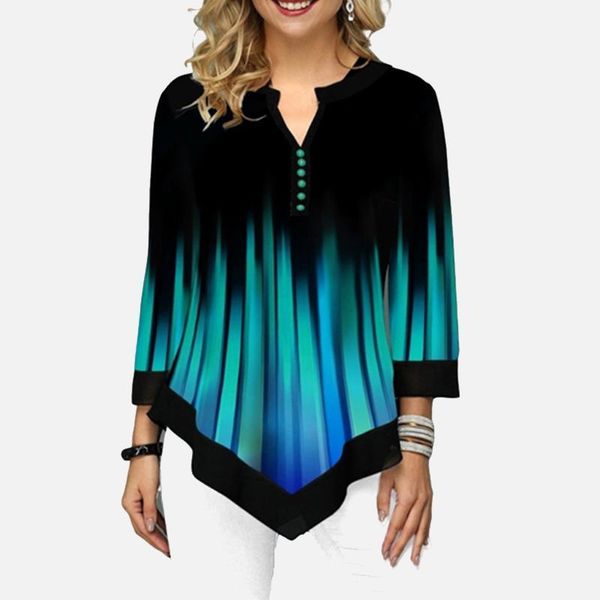 plus size 5xl print 3d tee stripe shirts women irregular long sleeve ladies blouses 2020 spring autumn new casual female clothes1, White