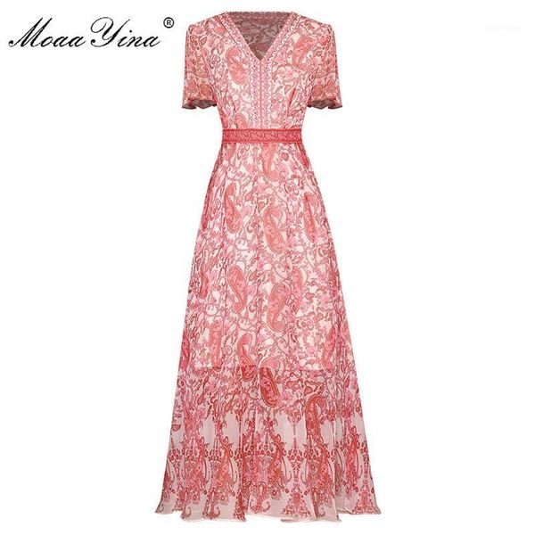 party dresses moaayina fashion designer dress summer women beaded v-neck short sleeve print chiffon midi dresses1, White;black
party dresses moaayina fashion designer dress summer women beaded v-neck short sleeve print chiffon midi dresses1, White;black